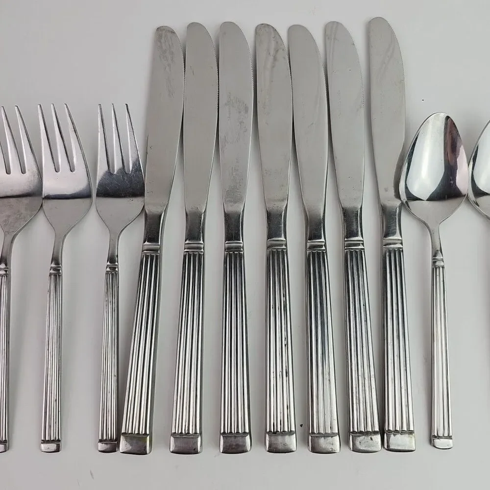 Stainless Steel Set of 13 Flatware Knives Salad Forks Tea Spoons Made In Korea